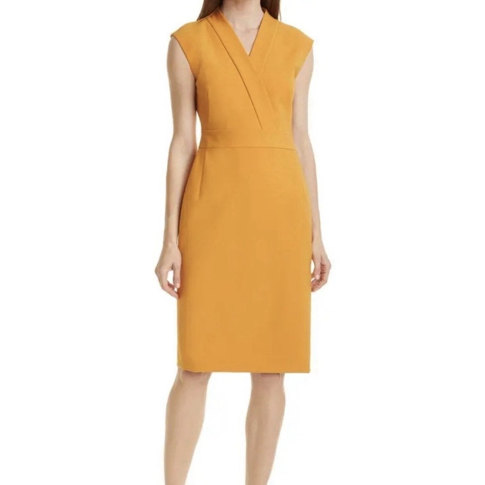 Hugo Boss Womens Mustard Yellow V-Neck Sleeveless Sheath Dress Size 10